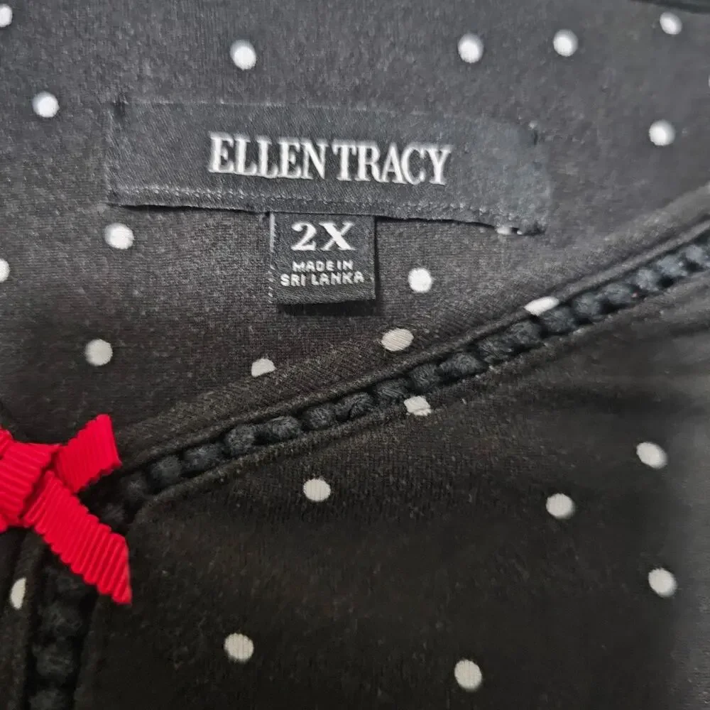 Ellen Tracy Blouse Women'sPlus Size XXL Black Polka-dot Long Sleeve Casual Soft